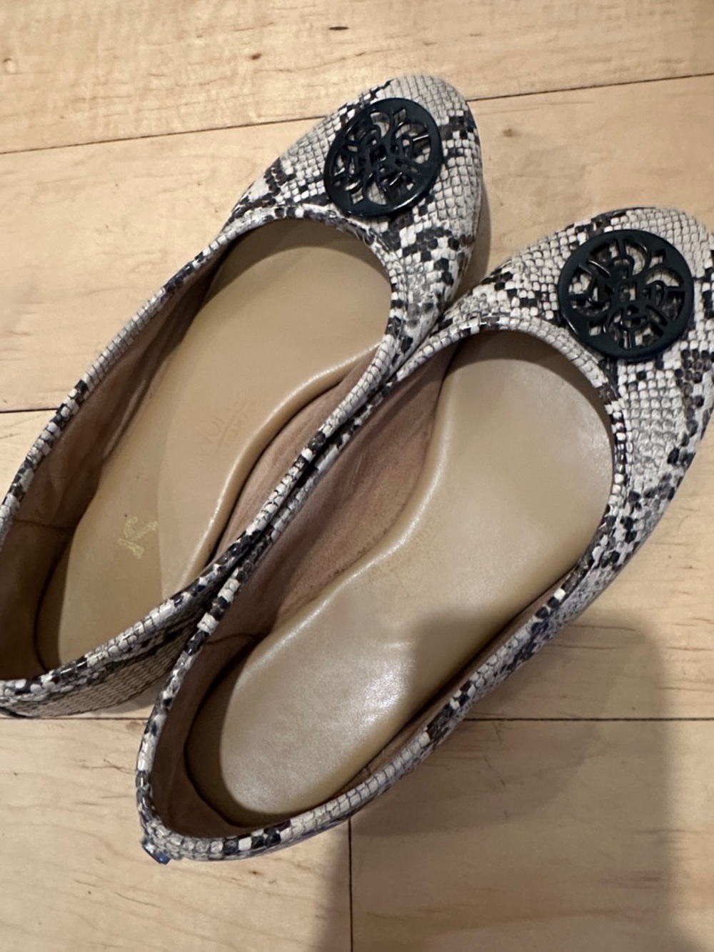 Circus by Sam Edelman Snake-Print Ballet Flats with Black Logo Accent